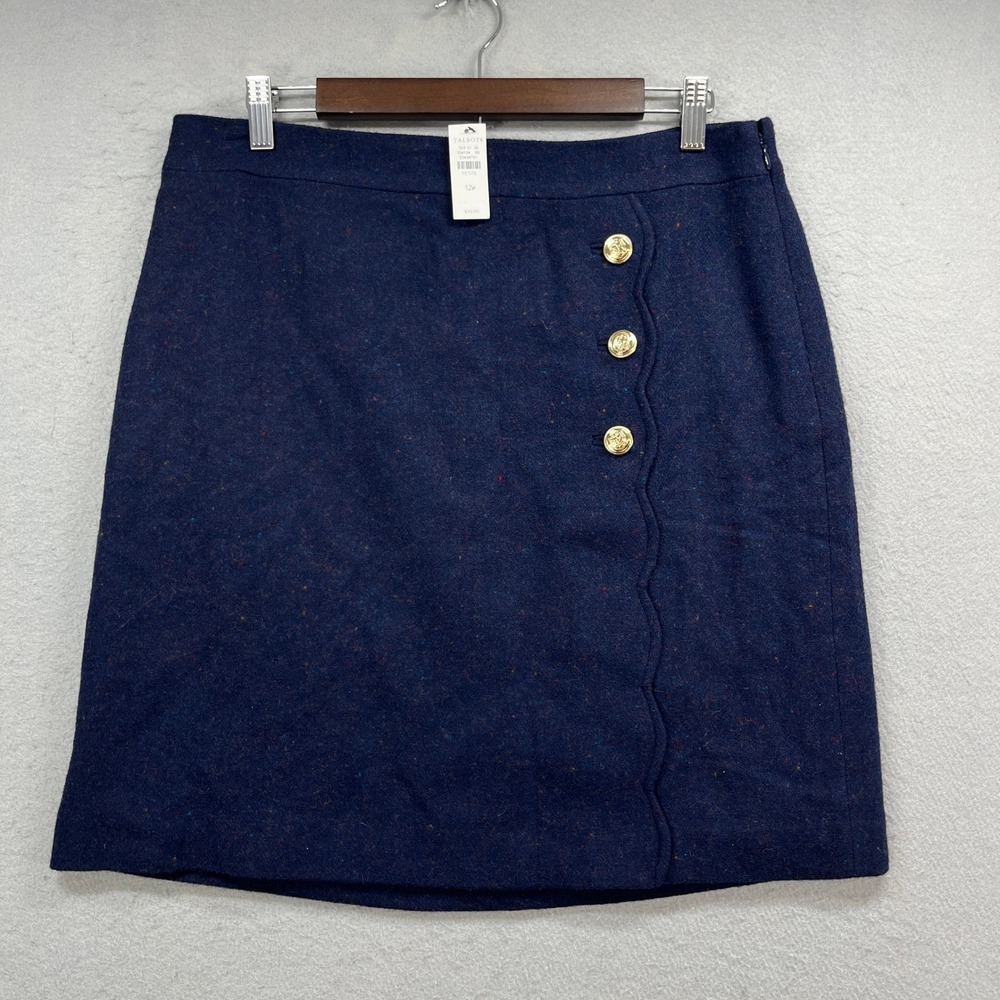 Talbots Skirt Womens 12P Navy Blue Wool Blend A Line Scalloped Gold Button NEW